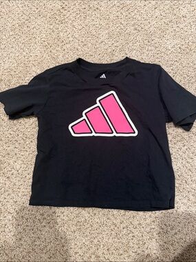 adidas Black Kids Tee with Pink Logo